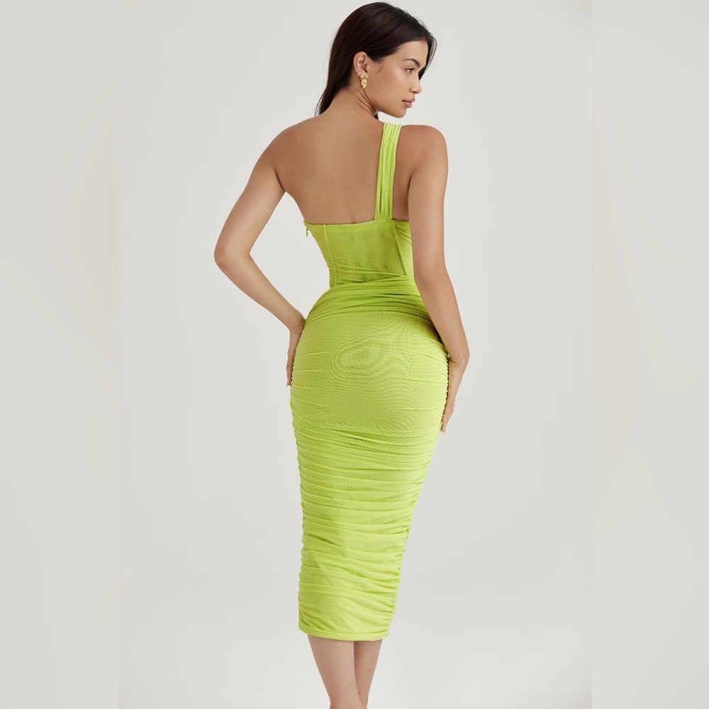 NWT House of CB Valentina Lime Asymmetric Cutout Midi Dress Size XS - Picture 2 of 14